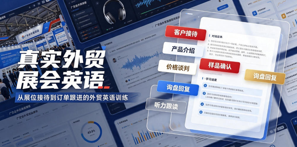 真实外贸展会英语,广交会外贸口语听力突击课程【音频】-聚业