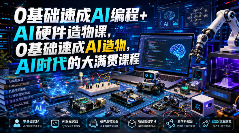 0基础速成AI编程+AI硬件造物课,0基础速成AI造物,AI时代的大满贯课程-聚业