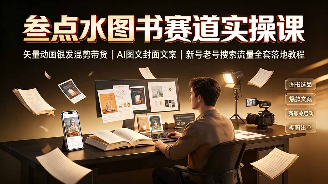 叁点水图书赛道实操课|矢量动画银发混剪带货,AI图文封面文案,新号老号搜索流量全套落地教程-聚业