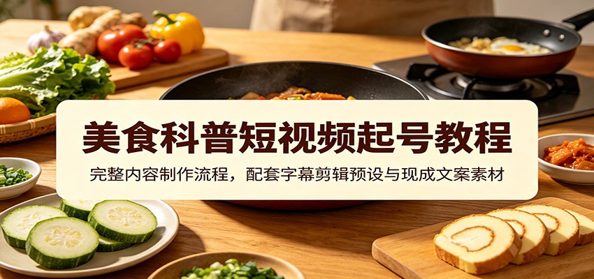 美食科普短视频起号教程:完整内容制作流程,配套字幕剪辑预设与现成文案素材-聚业