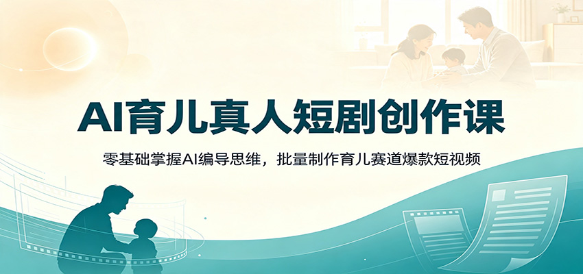 AI育儿真人短剧创作课:零基础掌握AI编导思维,批量制作育儿赛道爆款短视频-聚业