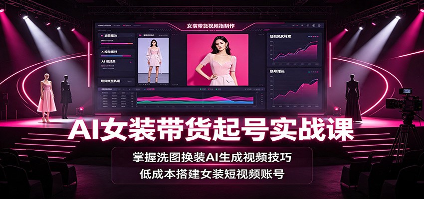 AI女装带货起号实战课:掌握洗图换装AI生成视频技巧,低成本搭建女装短视频账号-聚业