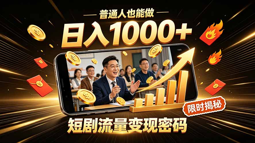 一部手机做短剧分发，不用真人出镜、不用拍摄剧本，快手流量变现日赚千元-聚业