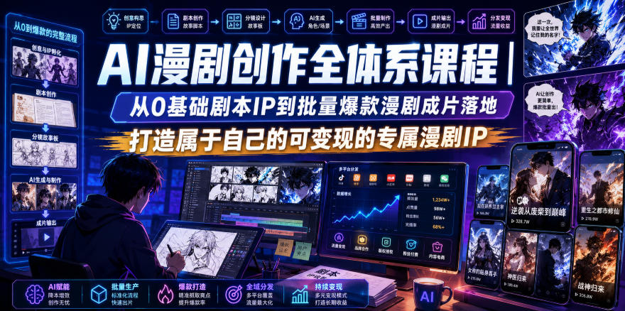 AI漫剧创作全体系课程｜从0基础剧本IP到批量爆款漫剧成片落地，打造属于自己的可变现的专属漫剧IP-聚业
