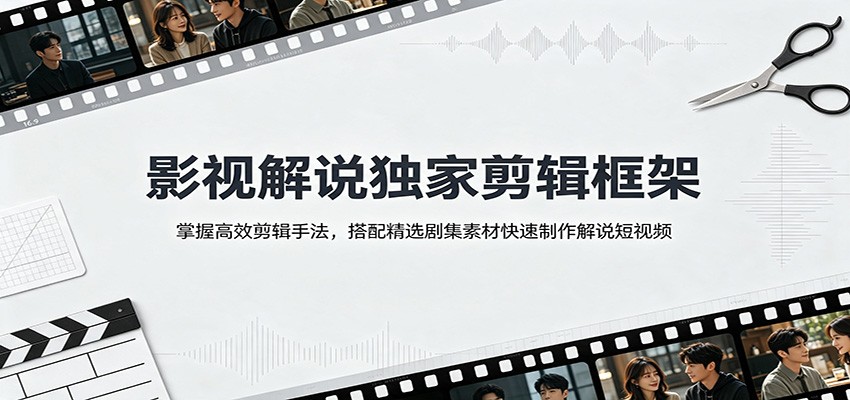 影视解说独家剪辑框架：掌握高效剪辑手法，搭配精选剧集素材快速制作解说短视频-聚业