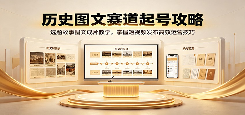 历史图文赛道起号攻略：选题故事图文成片教学，掌握短视频发布高效运营技巧-聚业