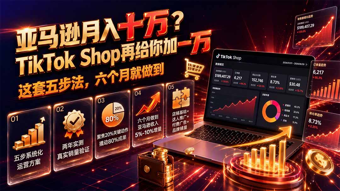 亚马逊月入十万？TikTok Shop再给你加一万——这套五步法，六个月就做到【原创双语字幕】-聚业