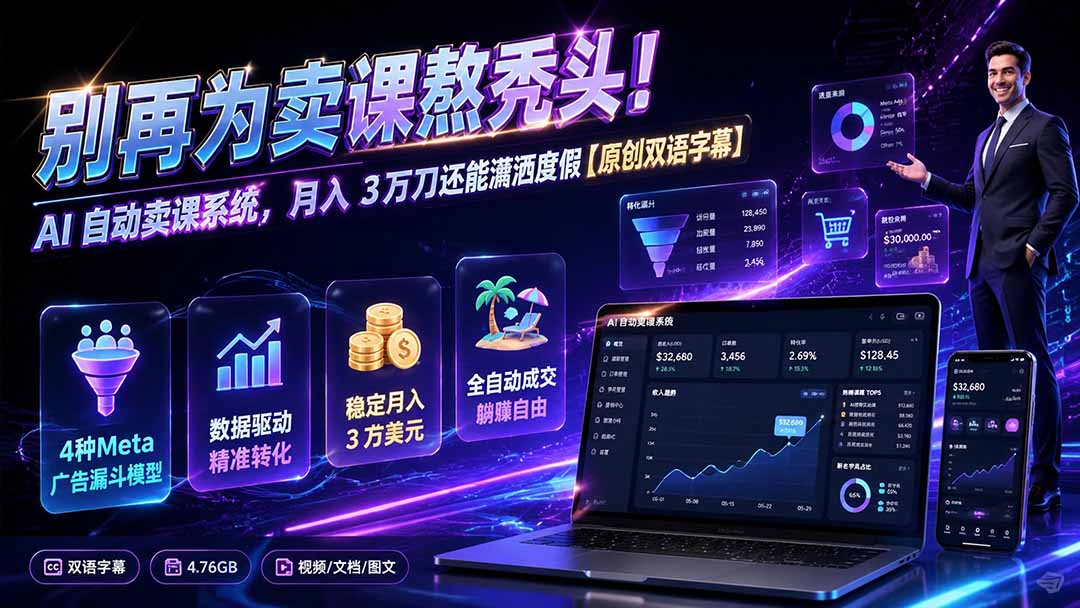 别再为卖课熬秃头！AI 自动卖课系统，月入 3 万刀还能潇洒度假【原创双语字幕】-聚业