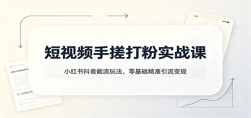 短视频手搓打粉实战课：小红书抖音截流玩法，零基础精准引流变现-聚业