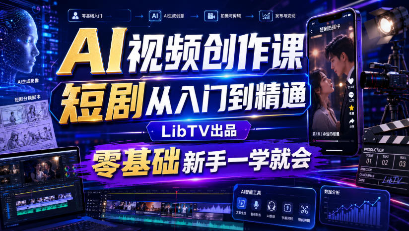 AI视频创作课,短剧从入门到精通,LibTV出品,零基础新手一学就会-聚业