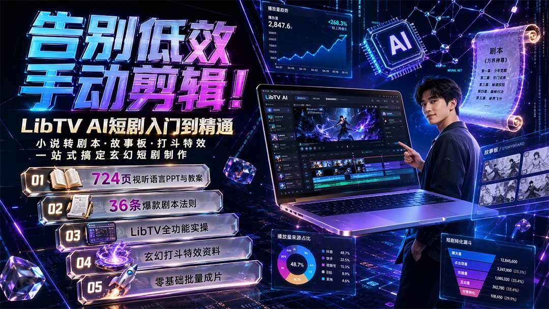 告别低效手动剪辑!LibTV AI短剧入门到精通,小说转剧本方法,故事板打斗特效一站式搞定玄幻短剧制作-聚业