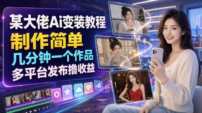 某大佬Ai变装教程,制作简单,几分钟一个作品,多平台发布撸收益-聚业