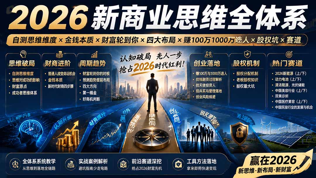 2026新商业思维全体系:自测思维维度×金钱本质×财富轮到你×四大布局×赚100万1000万选人×股权坑×赛道-聚业