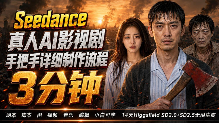 3分钟真人AI影视剧怎么做?SD 2.0手把手完整制作流程|Higgsfield 14天SD 2.0/2.5无限生成-聚业