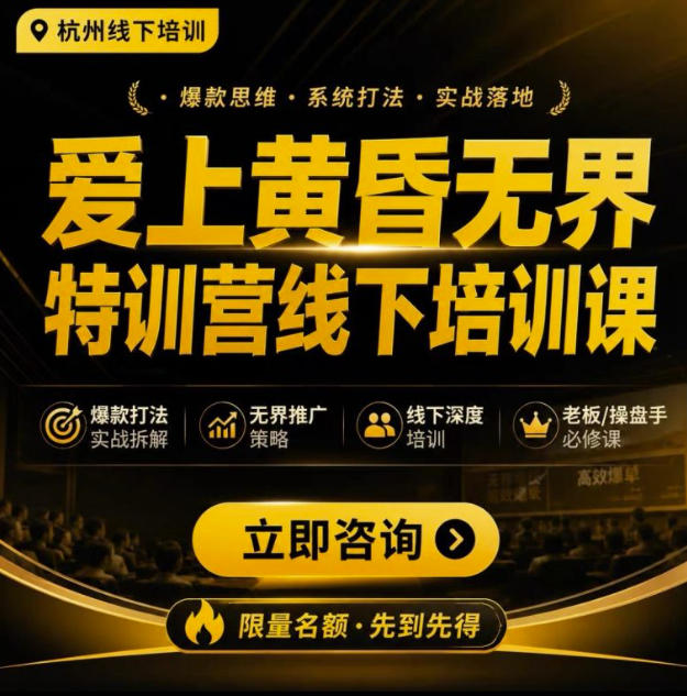 爱上黄昏无界特训营AI推广实战7月27-30杭州线下课,AI落地淘宝最完整的课程,学天猫淘宝的老板必看-聚业