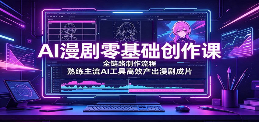 AI漫剧零基础创作课:全链路制作流程,熟练主流AI工具高效产出漫剧成片-聚业