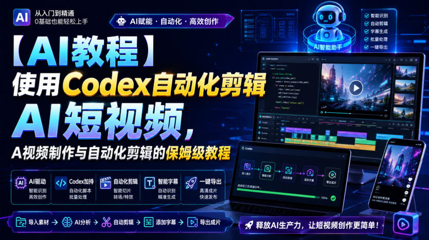 【AI教程】使用Codex自动化剪辑AI短视频,AI视频制作与自动化剪辑的保姆级教程-聚业
