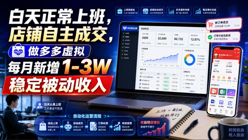 白天正常上班,店铺自主成交,做多多虚拟每月新增1-3W稳定被动收入【揭秘】-聚业