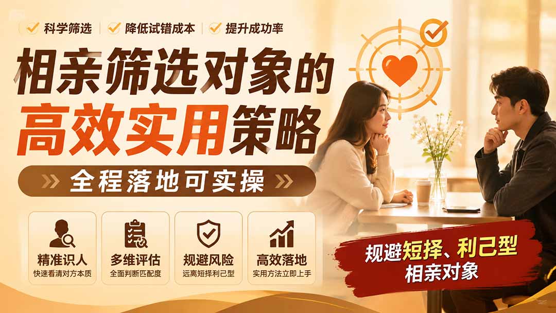 付费文章:相亲筛选对象的高效实用策略,全程落地可实操,规避短择、利己型相亲对象-聚业