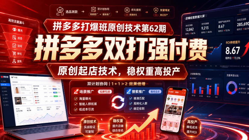 拼多多打爆班原创技术第62期,拼多多双打强付费,原创起店技术,稳权重高投产-聚业