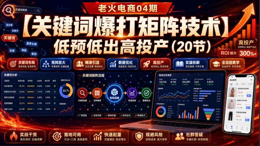 老火电商04期:【关键词爆打矩阵技术】低预低出高投产(20节)-聚业