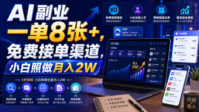AI副业一单8张+,免费接单渠道,小白照做月入2W【揭秘】-聚业