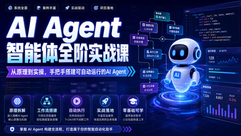 AI Agent智能体全阶实战课,从原理到实操,手把手搭建可自动运行的AI Agent-聚业