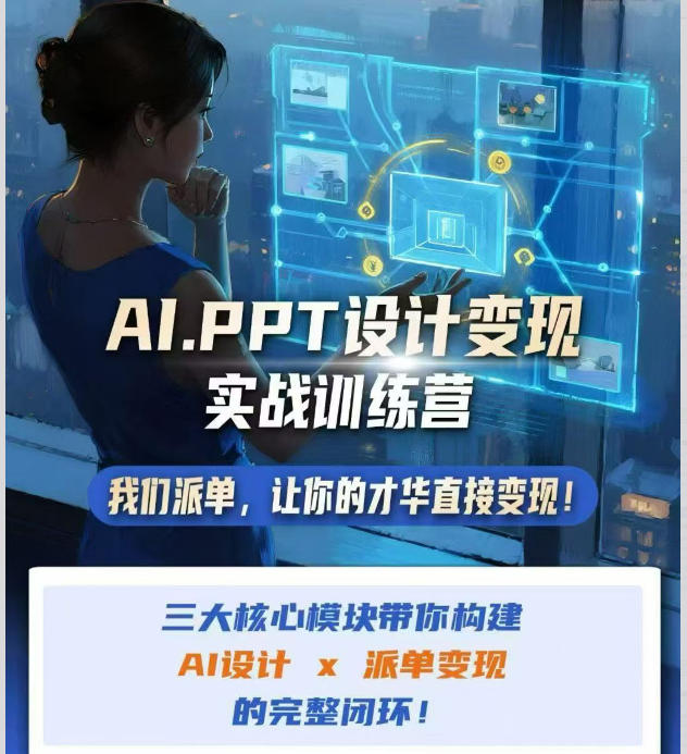 AI+PPT设计变现实战训练营,我们派单,让你的才华直接变现,三大核心模块带你构建Al设计x派单变现的完整闭环-聚业