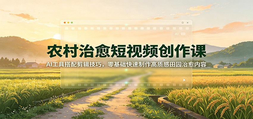 农村治愈短视频创作课:AI工具搭配剪辑技巧,零基础快速制作高质感田园治愈内容-聚业