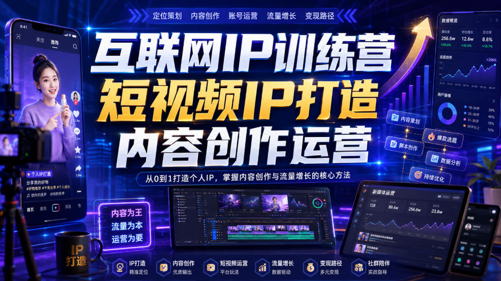 互联网IP训练营,短视频IP打造,内容创作运营-聚业