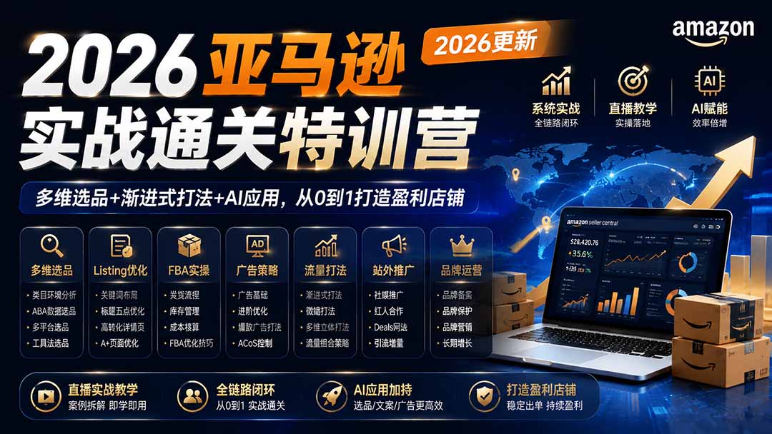 2026亚马逊实战通关特训营-2026更新，多维选品+渐进式打法+AI应用，从0到1打造盈利店铺-聚业