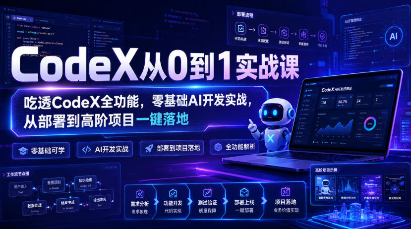 CodeX从0到1实战课，吃透CodeX全功能，零基础AI开发实战，从部署到高阶项目一键落地-聚业