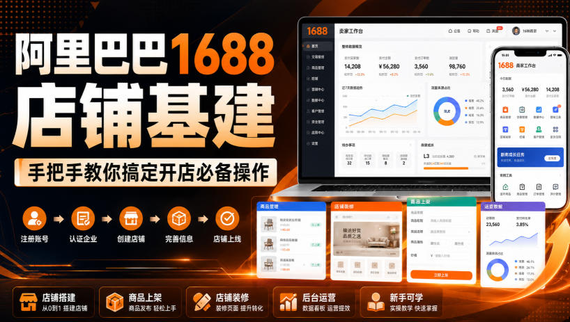 阿里巴巴1688店铺基建,手把手教你搞定开店必备操作(更新8月)-聚业