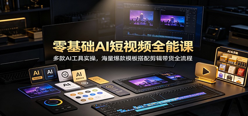 零基础AI短视频全能课:多款AI工具实操,海量爆款模板搭配剪辑带货全流程-聚业