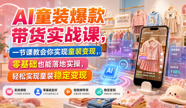 AI童装爆款带货实战课,一节课教会你实现童装变现,零基础也能落地实操-聚业