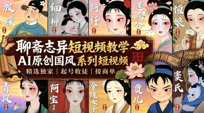 聊斋志异短视频教学,AI原创国风系列短视频,精选独家丨起号收徒丨接商单-聚业