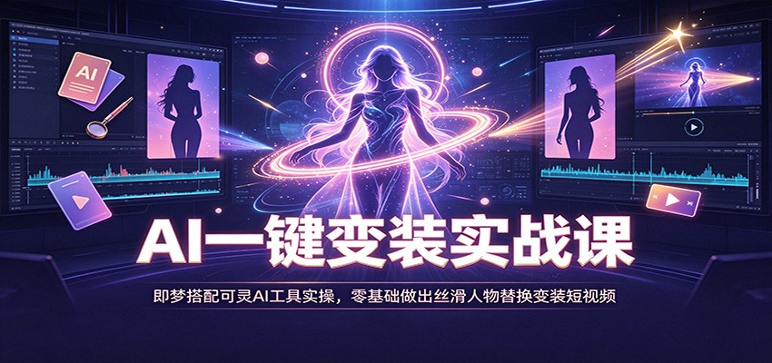 AI一键变装实战课:即梦搭配可灵AI工具实操,零基础做出丝滑人物替换变装短视频-聚业