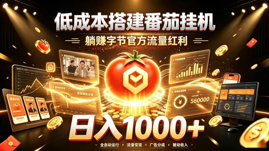 低成本搭建番茄挂G,躺賺字节官方流量红利,日入1k+,全程傻瓜式落地【揭秘】-聚业