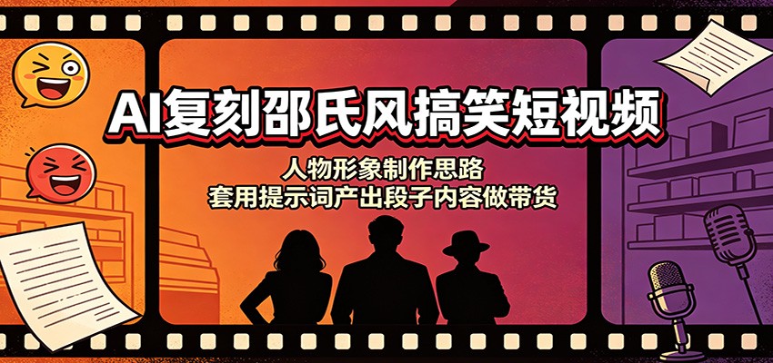 AI复刻邵氏风搞笑短视频:人物形象制作思路,套用提示词产出段子内容做带货-聚业