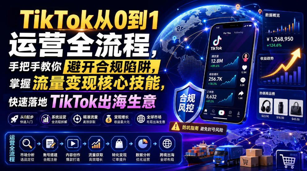 TikTok从0到1运营全流程,手把手教你避开合规陷阱,掌握流量变现核心技能,快速落地TikTok出海生意(更新8月)-聚业