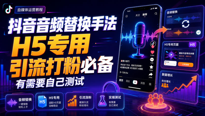 抖音音频替换手法H5专用,引流打粉必备,有需要自己测试-聚业