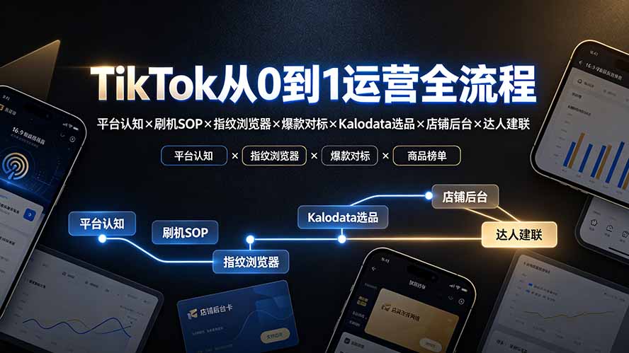TikTok从0到1运营全流程-更新:平台认知×刷机SOP×指纹浏览器×爆款对标×Kalodata选品×店铺后台×达人建联-聚业