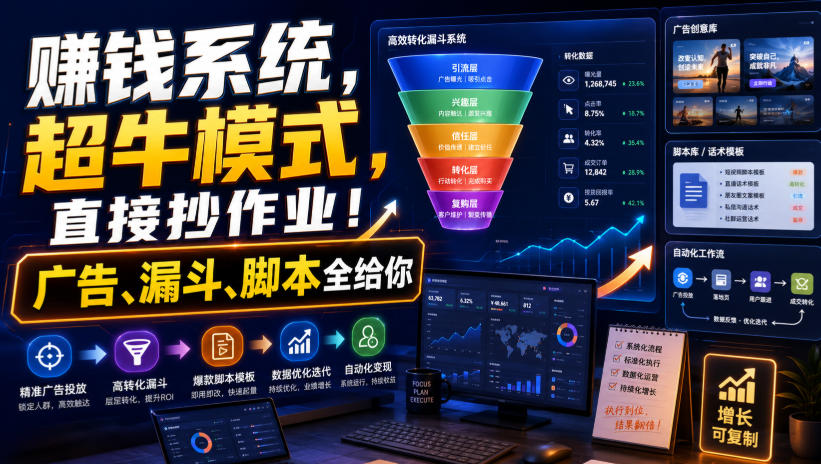 賺钱系统,超牛模式,直接抄作业!广告、漏斗、脚本全给你【原创双语字幕】-聚业