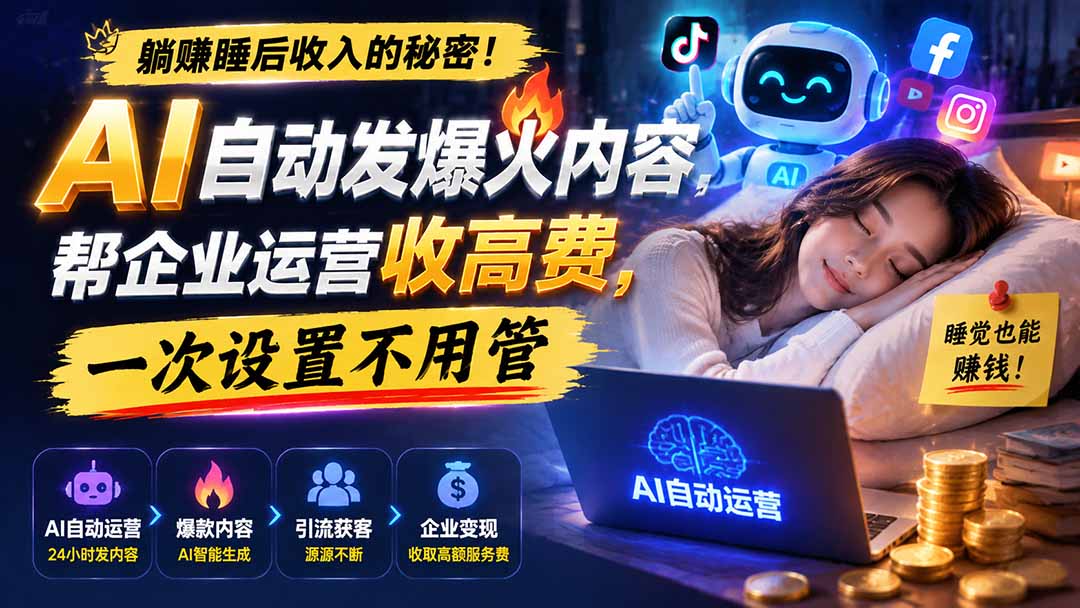 躺赚睡后收入的秘密!AI 自动发爆火内容,帮企业运营收高费,一次设置不用管【原创双语字幕】-聚业