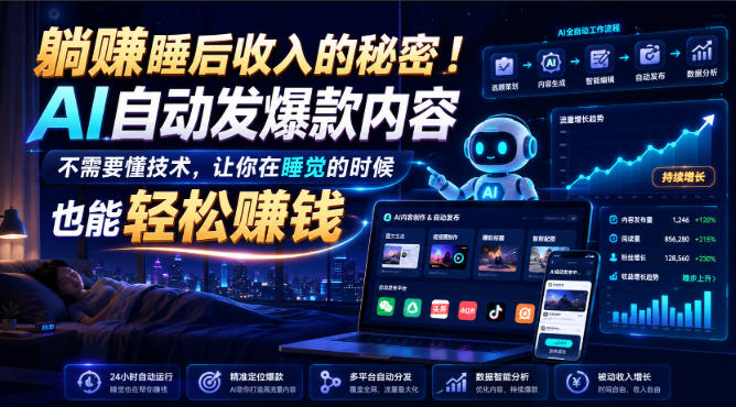 躺賺睡后收入的秘密!AI自动发爆款内容,不需要懂技术,让你在睡觉的时候也能轻松賺钱【原创双语字幕】-聚业