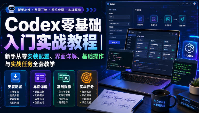 Codex零基础入门实战教程|新手从零安装配置、界面详解、基础操作与实战任务全套教学-聚业