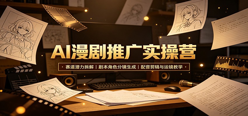 AI漫剧推广实操营:赛道潜力拆解,剧本角色分镜生成,配音剪辑与运镜教学-聚业