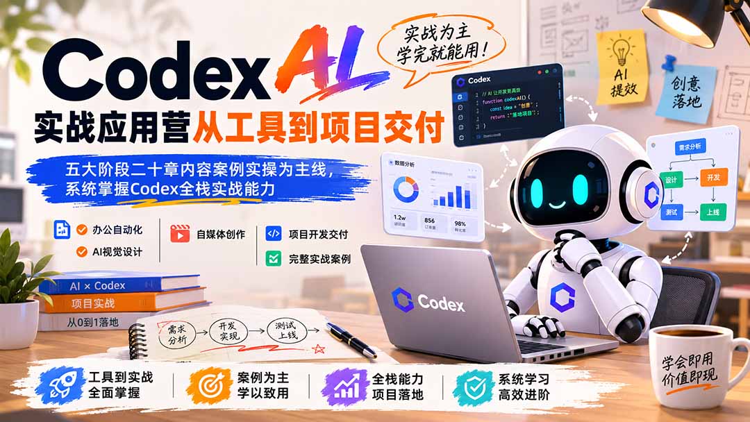 Codex AI实战应用营从工具到项目交付;五大阶段二十章内容案例实操为主线,系统掌握Codex全栈实战能力-聚业
