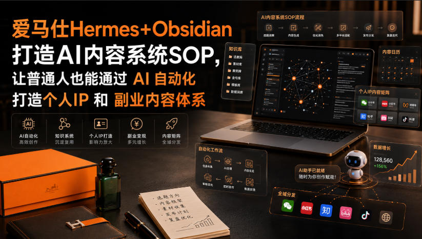 爱马仕Hermes+Obsidian打造AI内容系统SOP，让普通人也能通过 AI 自动化打造个人IP 和 副业内容体系-聚业