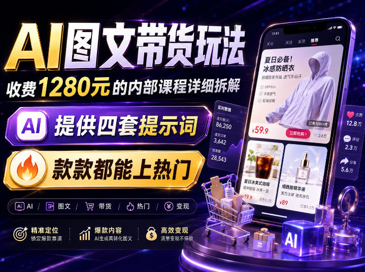 AI图文带货内部玩法，1280内部课程对外系统拆解，看完直接上手变现！-聚业